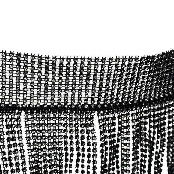 Rhinestone Metal fringe womens belt black crystal festival boho NWT 12th Tribe - Picture 3 of 8